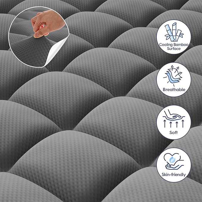 ELEMUSE Dual Layer 3 Inch Memory Foam Mattress Topper Twin, 2 Inch Cooling Gel Memory Foam Plus 1 Inch Down Alternative Pillowtop Mattress Pad with Cooling Cover, Soft Comfort Support, Grey