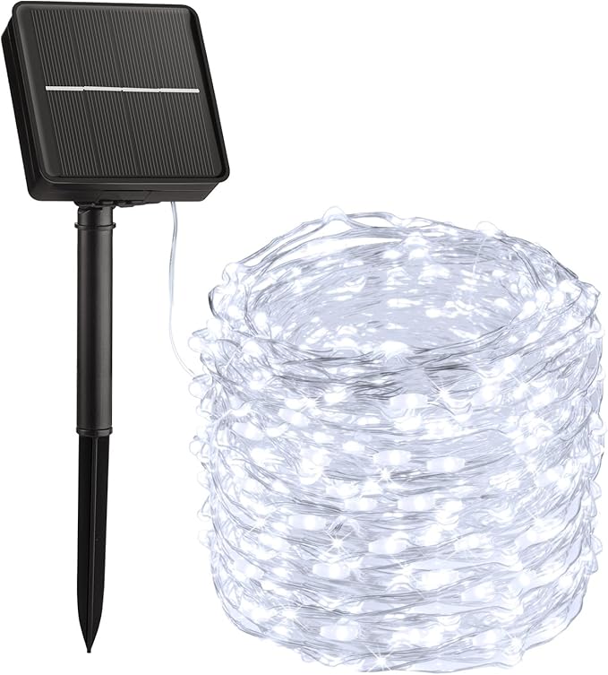 Minetom Solar String Lights for Outside, 33Ft 100 LED Outdoor Solar Fairy Lights, 8 Modes Balcony Lights for Tree Patio Christmas Party Wedding Decor (Pure White)
