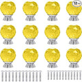12 Pcs 30mm Round Shape Crystal Glass Cabinet Knobs with Screws Drawer Knob Pull Handle Used for Kitchen, Dresser, Door, Cupboard(Yellow)