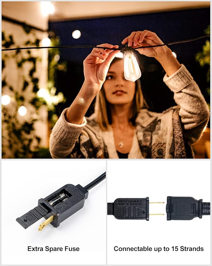 Lightdot 500FT Outdoor String Lights, LED Bistro String Lights with Shatterproof ST38 Vintage Bulbs, 2200K Dimmable, Waterproof Hanging Lights for Porch, Deck, Garden, Backyard, Balcony - ETL Listed