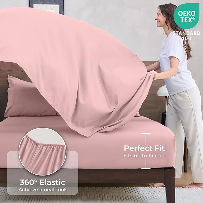 HEVUMYI Rose Gold Full Comforter Set - 7-Piece All Season Bed in a Bag Full, Ultra Soft Bedding Set with Comforter, Flat Sheet, Fitted Sheet, Pillowcases, Pillow Shams