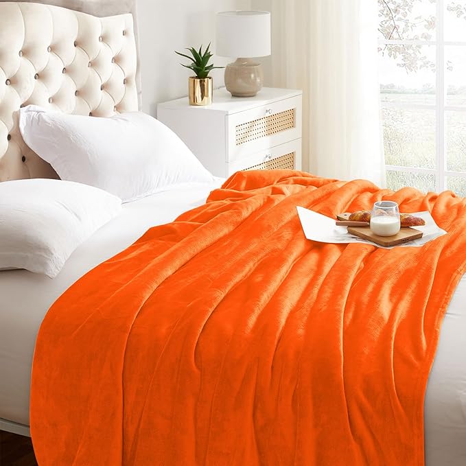 KMUSET Super Soft Fall Throw Blanket Premium Silky Flannel Fleece Twin Size Orange Microfiber Lightweight Blanket All Season Use