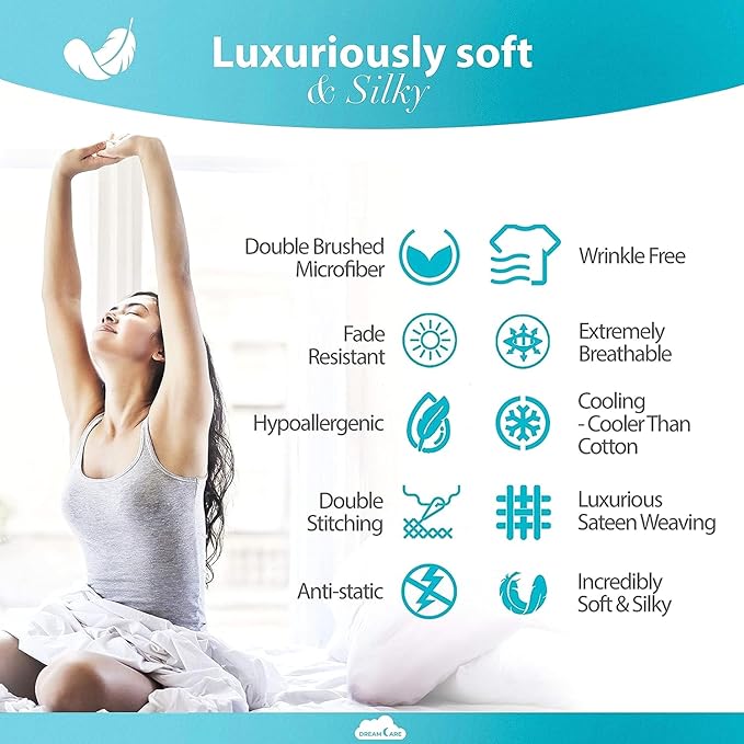 DREAMCARE Full Size Sheets - Cooling Bed Sheets - 4pcs Set - up to 15" Deep Pocket Full Sheet Set - Sheets Full Size Bed - Soft & Long Lasting 100% Fine Brushed Polyester with Side Pocket - Dark Gray