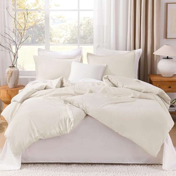 Litanika Queen Comforter Set Beige, 3 Pieces Lightweight Fluffy Solid Bedding Comforter Set, Down Alternative Comforter All Season Bed Set Gift Choice