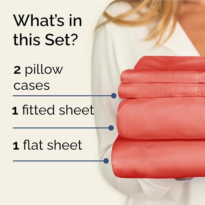Twin XL 4 Piece Sheet Set - Comfy Breathable & Cooling - Ultra Soft Hotel Luxury Bedding Set w/ 8-16 Inch Deep Pockets - 1 Flat & 1 Fitted Sheet & 2 Pillowcases - Wrinkle Free and Easy Care - Coral