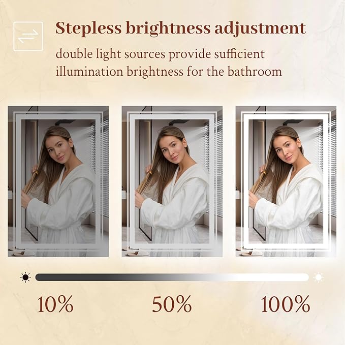 48x36 LED Mirror for Bathroom with Front and Backlit Light Up Digital Mirrors for Wall,Anti Fog,Stepless Dimmable,Tempered Silver Glass Smart Vanity Mirror for Bathroom