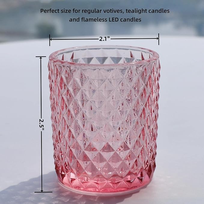 Woho 24pcs Pink Votive Candle Holders, Tealight Candle Holder for Wedding Table Decor, Tea Lights Candle Holder for Anniversary Bridal Shower