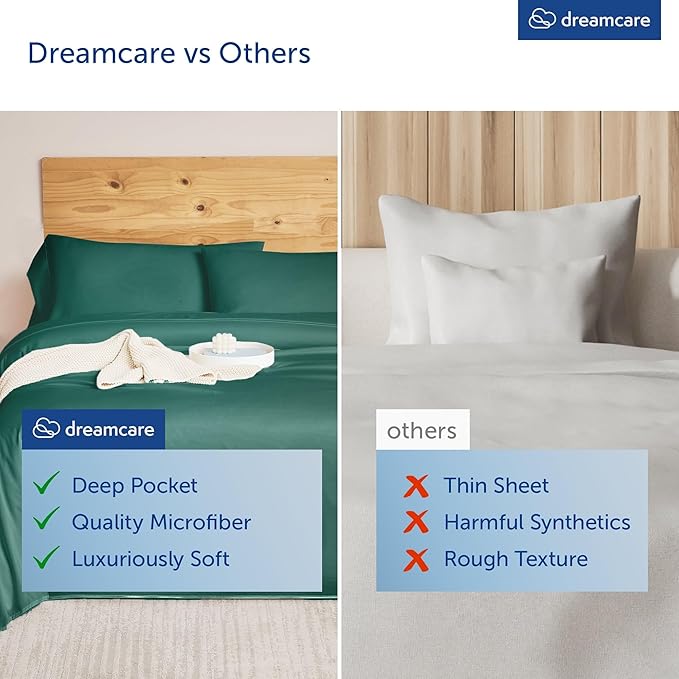 DREAMCARE Queen Size Sheets - Cooling Bed Sheets - 4pcs Set - up to 15" Deep Pocket Queen Sheet Set - Sheets Queen Size Bed - Soft & Long Lasting 100% Fine Microfiber with Side Pocket - Emerald Green