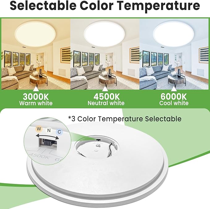 zemty 2Pack 20 inch LED Flush Mount Ceiling Light, 50W 5000lm Large Light Fixture, 3 Color Temperature in One 3000k 4500k 6000K Round Modern Ceiling Lamp for Bedroom Kitchen Dining Room (White)