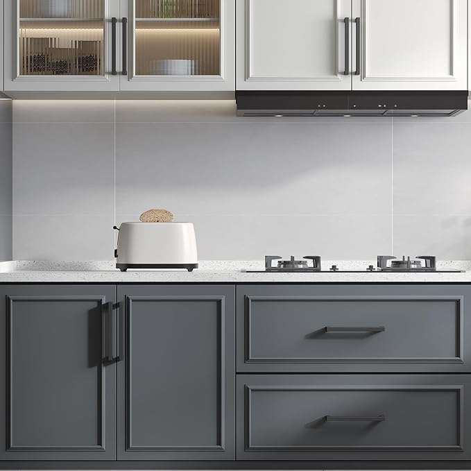 goldenwarm 22 Pack 5 Inch Black Cabinet Handles Matte Black Drawer Pulls Stainless Steel Cabinets Hardware Square Bar Modern for Kitchen Bathroom Cupboard
