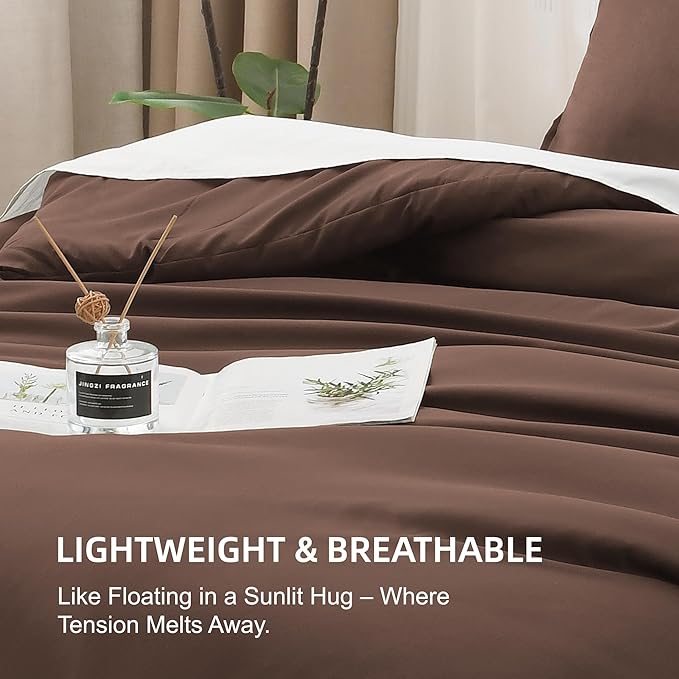 Litanika Comforters Brown Super King Plus Size, 3 Pieces Lightweight Solid Bedding Set & Collections, All Season Fluffy Bed Set (128x120In Comforter & 2 Pillowcases)