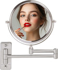 OVENTE 7" Wall Mounted Makeup Mirror with 1X/10X Magnification, Double Sided Magnifying Round Bathroom Vanity Mirror, 360° Swivel Design, Extendable and Folding Arm, Nickel Brushed MNLFW70BR1X10X