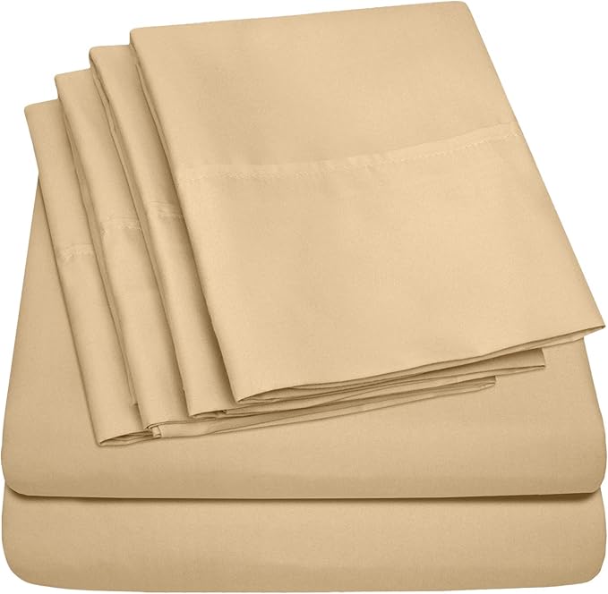 Twin XL Size Bed Sheets - 4 Piece 1500 Supreme Collection Fine Brushed Microfiber Deep Pocket Twin X-Large Sheet Set Bedding - 1 EXTRA PILLOW CASES, GREAT VALUE, Twin XL, Camel