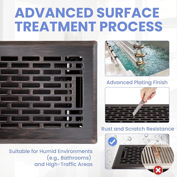 4x10 Inches 2 Pack Heavy Duty Walkable Floor Register - Easy Adjust Air Supply Lever Decorative Floor Vent Covers - Boston Design Vent Covers for Home - Oil Rubbed Bronze
