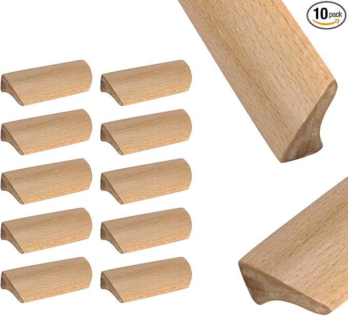 10Pcs 3.54" Wood Solid Furniture Pulls Handles, Painted Smoothly Wooden Handles Cupboard Closet Drawer Handle Pull,Hole Dis.2.52"