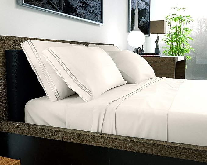 DREAMCARE Sheets Full Size Bed - Cooling Bed Sheets - 6pcs Set - Full Sheet Set - Full Size Sheets - Full Size Sheet Sets Soft & Long Lasting 100% Fine Brushed Polyester with Side Pocket - Ivory