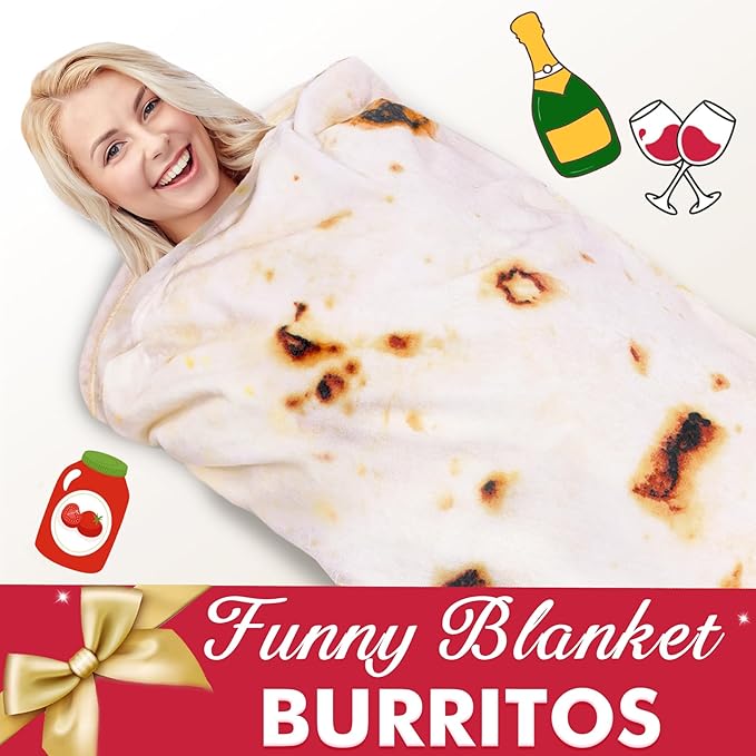 Jorbest Burrito Tortilla Throw Blanket Birthday Gifts for Women Men Teen Boys Girls, Novelty Tortilla Food Blanket Funny Gifts for Adult Kids, 285 GSM Soft Flannel Taco Blanket (Yellow, 90 inches)