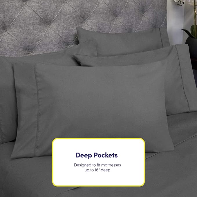 Twin Size Bed Sheets - 4 Piece 1500 Supreme Collection Fine Brushed Microfiber Deep Pocket Twin Sheet Set Bedding - 1 EXTRA PILLOW CASES, GREAT VALUE, Twin, Gray