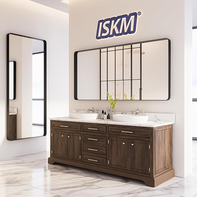 ISKM 60x30 Inch Black Framed Mirrors for Bathroom Vanity Mirror for Wall Decorative Rectangular Anti-Rust Tempered Glass (Horizontal/Vertical)
