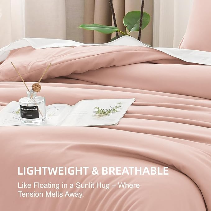 Litanika Comforters Blush Super King Size, 3 Pieces Lightweight Solid Bedding Set & Collections, All Season Fluffy Bed Set (120x120In Comforter & 2 Pillowcases)