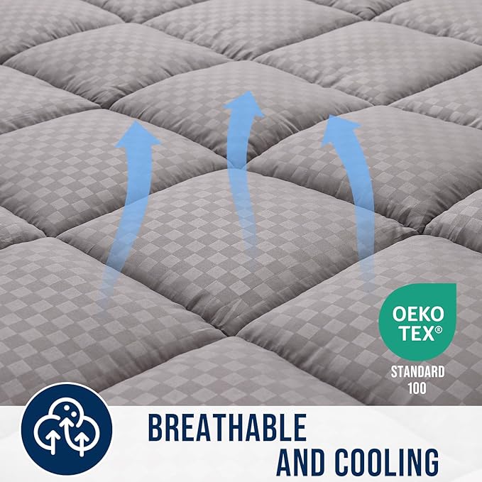 OLANLY Twin XL Quilted Fitted Mattress Pad – Soft Down Alternative Pillow Top Mattress Topper, Cooling Comfort Breathable Mattress Cover, Machine Washable Deep Pocket Mattress Protector, Light Grey