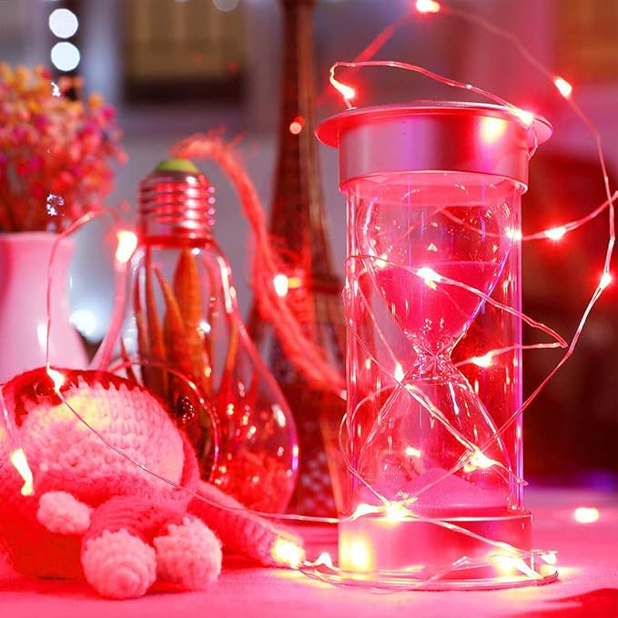 Led Fairy Lights Battery Operated, 2 Packs Mini Battery Powered Copper Wire Starry Fairy Lights for Bedroom, Christmas, Parties, Wedding, Centerpiece, Decoration (5m/16ft Red)