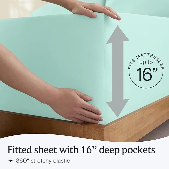 LuxClub 5 PC Sheet Set Bed Sheets Deep Pockets 16" Eco Friendly Wrinkle Free Cooling Machine Washable Hotel Bedding Silky Soft - Aquamarine Split King