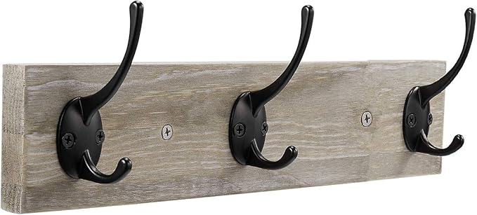 Wall Mounted Coat Rack,Wooden Entryway Vintage Rustic Coat Rack Hat Hanger Rack Zinc die-cast 3-Hook Rail for The Entryway, Bathroom, Bedroom, Kitchen, Mudroom (3 Hooks, Pinewood)