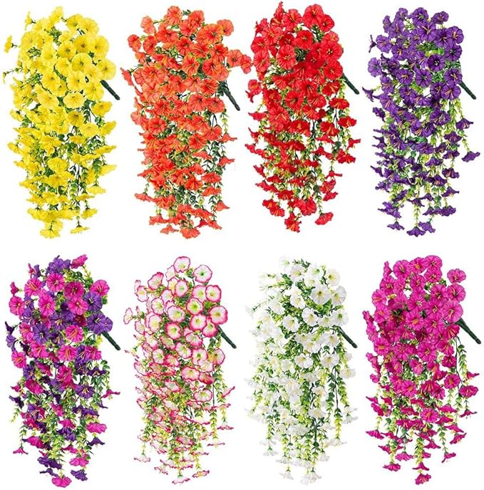 6-Pack Outdoor Faux Plants, 69-Flowered Large Morning Glory, Uv-Resistant Artificial Morning Glory,Perfect for Outdoor Decoration in All Seasons Such as Porches and Gardens (White)