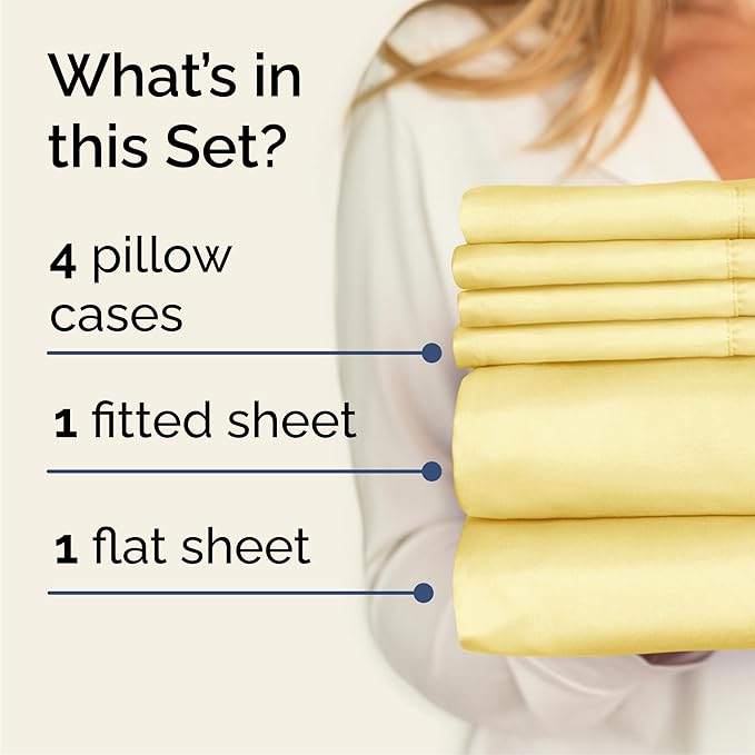 Queen 6 Piece Sheet Set - Comfy Breathable & Cooling - Ultra Soft Hotel Luxury Bedding Set w/ 8-16 Inch Deep Pockets - 1 Flat & 1 Fitted Sheet & 4 Pillowcases - Cozy, Wrinkle Free & Easy Care - Yellow