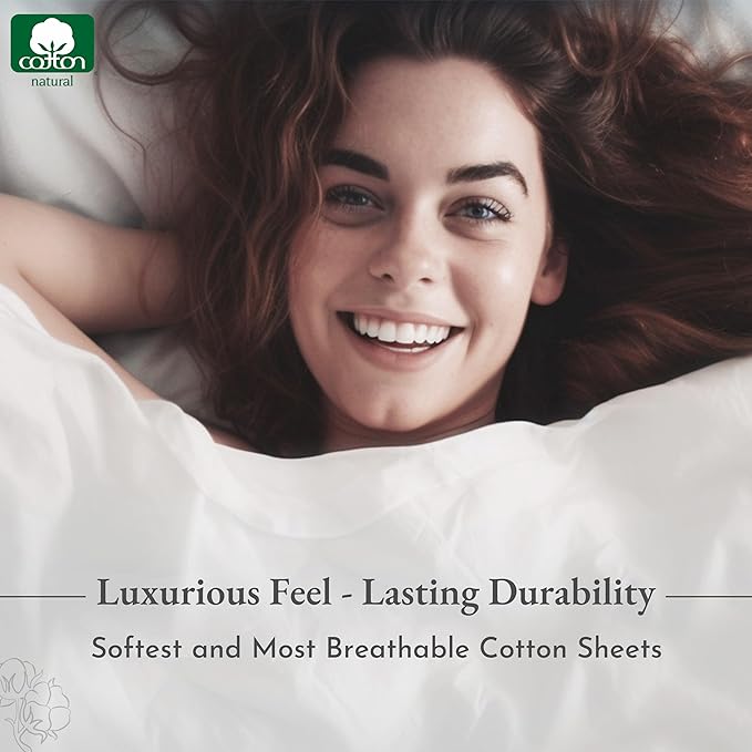 2-Pack Twin XL Sheet Set - 400 Thread Count Sateen 100% Cotton Twin XL Sheet Sets - Soft, Breathable & Cooling Sheets, Wrinkle Resistant, 2 Sets of Deep Pocket Bed Sheets - Ivory (Pale Tone)
