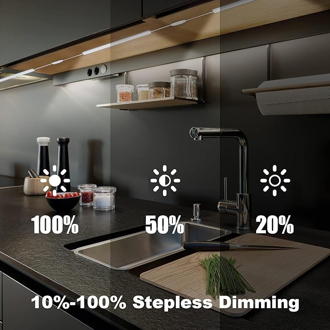 Under Counter Lights for Kitchen, 3 Packs x 12 Inch Dimmable LED Under Cabinet Lighting, Cold White 6000K, Plug-in Under Cabinet Lights with Memory Function