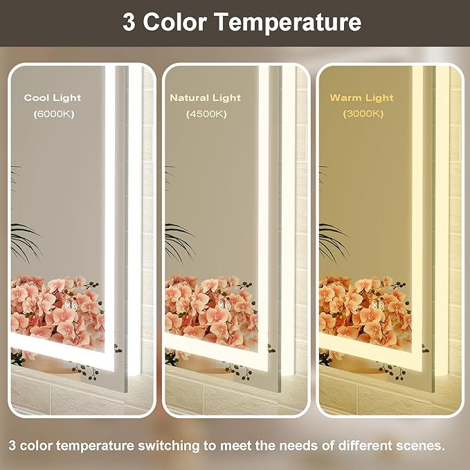 24x36 LED Bathroom Mirror with Lights, Brighter Backlit + Front Lit, Tempered Glass, Dimmable, Multiple Light Modes, Anti-Fog Lighted Bathroom Vanity Mirror for Wall, Memory Function