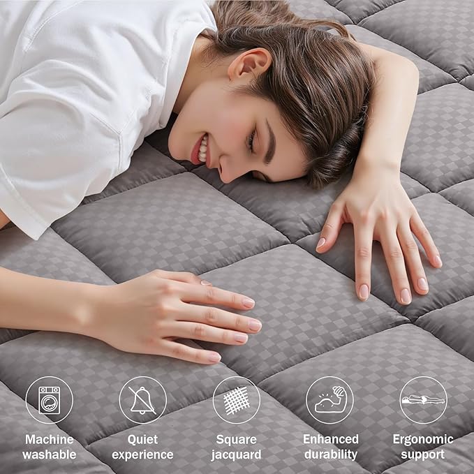 OLANLY California King Quilted Fitted Mattress Pad – Soft Down Alternative Pillow Top Mattress Topper, Cooling Breathable Mattress Cover, Machine Washable Deep Pocket Mattress Protector, Light Grey