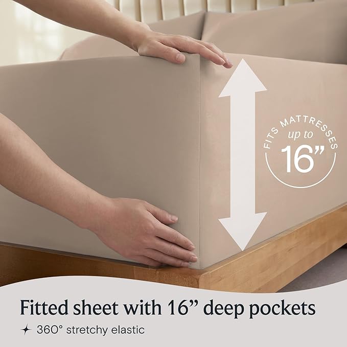 LuxClub Twin XL Sheets - Soft Twin Bed Sheets for-Boys-and-Girls-3 PC Deep Pockets Wrinkle Free-Kids-Fitted Sheets Machine Washable Hotel Bedding Silky Soft - Light Khaki Twin XL