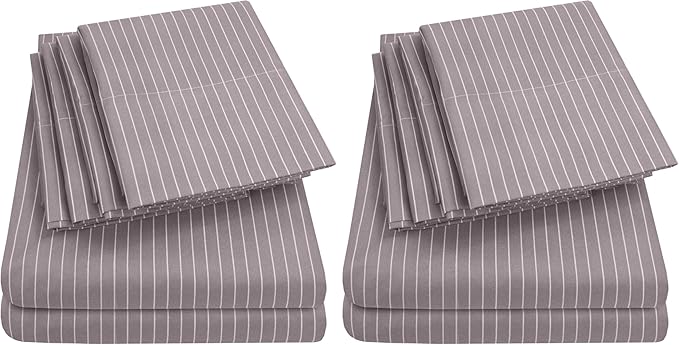 Twin Size Bed Sheets - 4 Piece 1500 Supreme Collection Fine Brushed Microfiber Deep Pocket Twin Sheet Set Bedding - 1 Extra Pillow Cases, Great Value, Twin, Pinstripe Gray (Pack of 2)