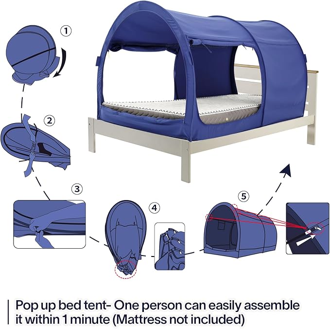 LEEDOR Bed Tent Dream Tents Bed Canopy Shelter Cabin Indoor Privacy Warm Breathable Pop Up Twin/Full/Queen for Kids and Adult Patent Pending(Mattress Not Included)