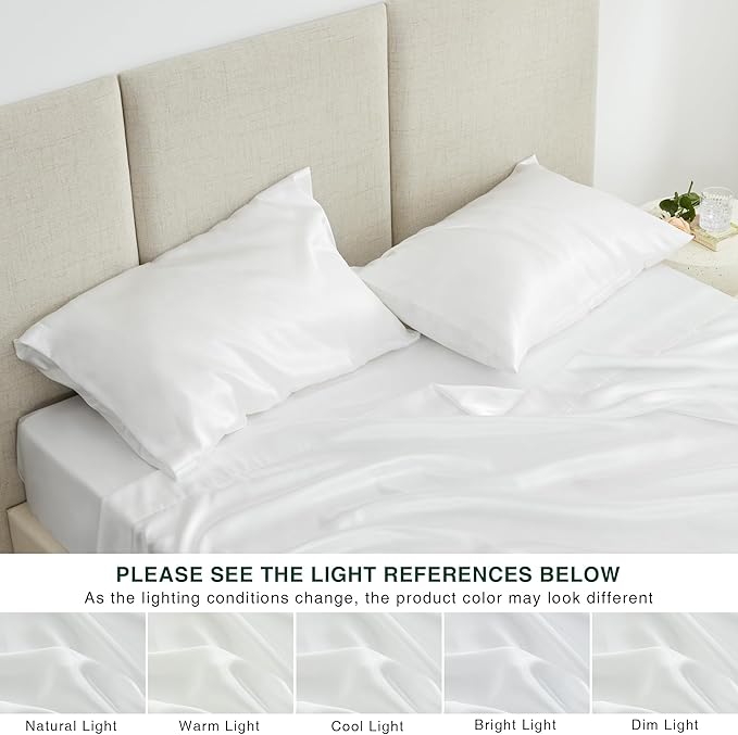 Love's cabin Satin King Sheet Sets - 4 Piece White Silky Sheets King Size Bed Set with Deep Pocket, Luxury Silk Feel King Size Satin Sheet Set (1 Flat Sheet,1 Fitted Sheet,2 Pillow Cases)