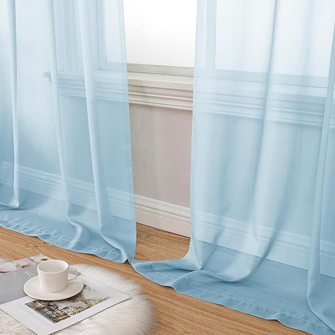 Aiyufeng 2 Pack: Basic Sky Blue Sheer Curtain Drapes 84 Inch Length 2 Panels for Living Room, Light Filtering Voile Drapes for Bedroom, Patio, Sliding Door, Each 40" W x 84" L