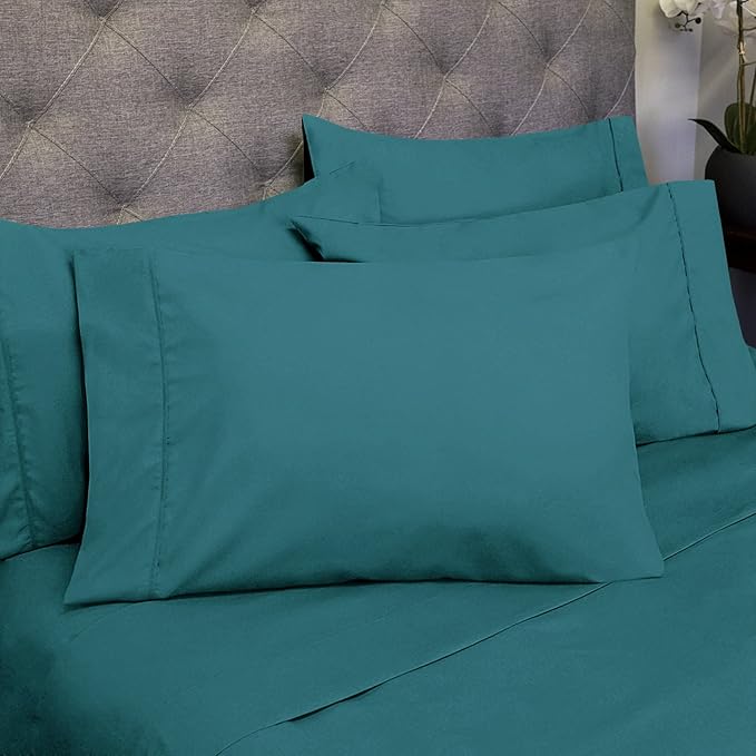Full Size Bed Sheets - 6 Piece 1500 Supreme Collection Fine Brushed Microfiber Deep Pocket Full Sheet Set Bedding - 2 Extra Pillow Cases, Great Value, Full, Teal