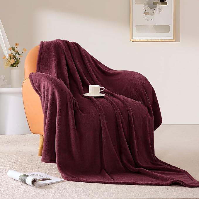 BEAUTEX Fleece Throw Blanket for Couch Sofa or Bed Throw Size, Soft Fuzzy Plush Blanket, Luxury Flannel Lap Blanket, Super Cozy and Comfy for All Seasons (Wine, 50" x 60")