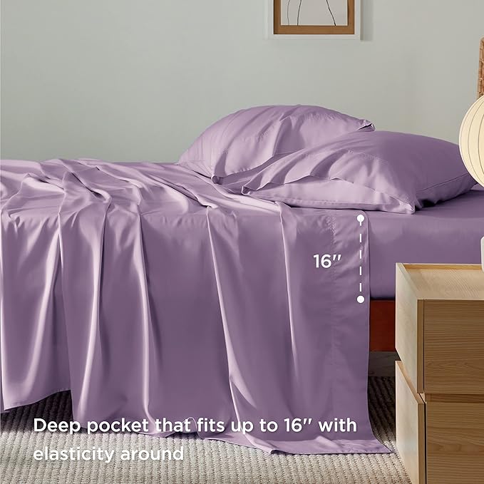 Bedsure Cooling Sheets Twin XL, Rayon Derived from Bamboo, Breathable & Soft Twin XL Sheet Sets, Deep Pocket Up to 16 Inches, Hotel Luxury Silky Dorm Bedding for Hot Sleepers, Lilac