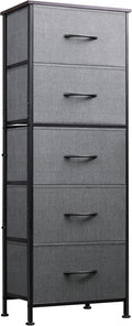 WLIVE Fabric Dresser, 5-Drawer Tall Dresser for Bedroom, Storage Dresser Organizer with Fabric Bins, Wood Top, Sturdy Steel Frame, Chest of Drawers for Closet, Hallway, Dark Grey