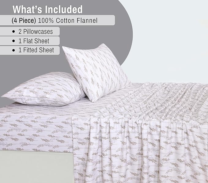 RUVANTI Flannel Sheets King Size - 100% Cotton Brushed King Size Sheets Set - Deep Pockets 16 Inches Bed Sheets - All Seasons Breathable & Extra Soft - Warm & Cozy, 4 Piece, Dried Straw