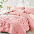 HYMOKEGE Pink/Ivory Queen Comforter Set Seersucker 7 Pieces, All Season Luxury Bed in a Bag Queen for Bedroom, Bedding Set with Comforter, Sheets, Pillowcases & Shams