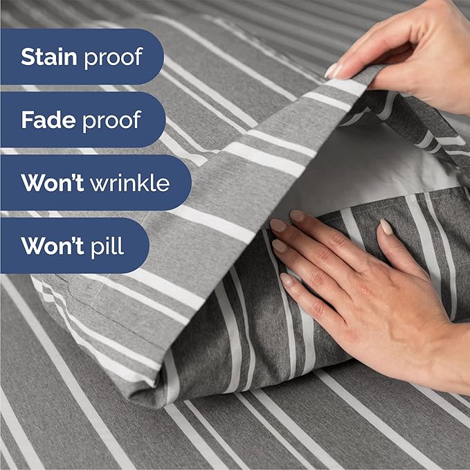 Queen 6 Piece Sheet Set - Comfy Breathable & Cooling - Soft Hotel Luxury Bedding Set with 8-16 Inch Deep Pockets - 1 Flat & 1 Fitted Sheet & 4 Pillowcases - Wrinkle Free & Easy Care - Grey Stripes 3