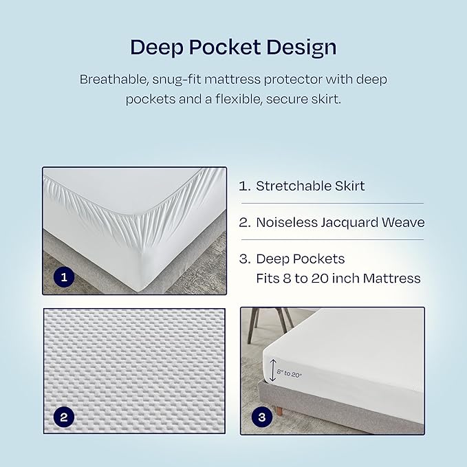 2-Pack Waterproof Mattress Protector for Full Size Bed - Soft, Noiseless, Cooling, Full Bed Mattress Protector with Deep Pockets to Fit 8-20 inch Mattress