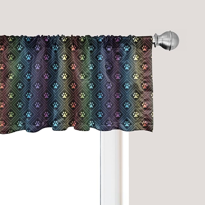 Ambesonne Dog Lover Window Valance Pack of 2, Paw Print Pattern Diamond Shaped Rhombus Shapes Design Geometric Arrangement, Rod Pocket Curtain Valances for Kitchen Bedroom, 42" X 18", Petrol Blue