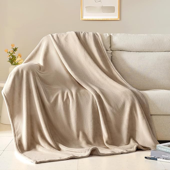 BEAUTEX Fleece Blanket King Size Super Soft Flannel Throw Blanket Lightweight Fuzzy Plush Blanket for Couch Sofa or Bed All Seasons (Ivory, 108" x 90")