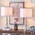 25.5" Crystal Table Lamps Set of 2 for Living Room, Modern Bedside Nightstand Lamps with USB A+C Charging Ports with White Shade, 3 Way Dimmable Nickel Bedroom Lamp for End Table